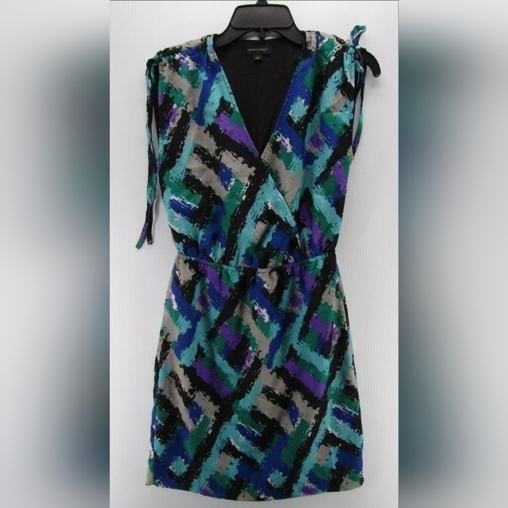 Banana Republic Dress 0 Blue Wrap Shoulder Ties Colorful Career - Picture 3 of 4